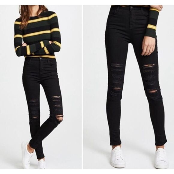 Jbrand high rise Maria black heart distressed knee jeans 25 - Picture 1 of 14